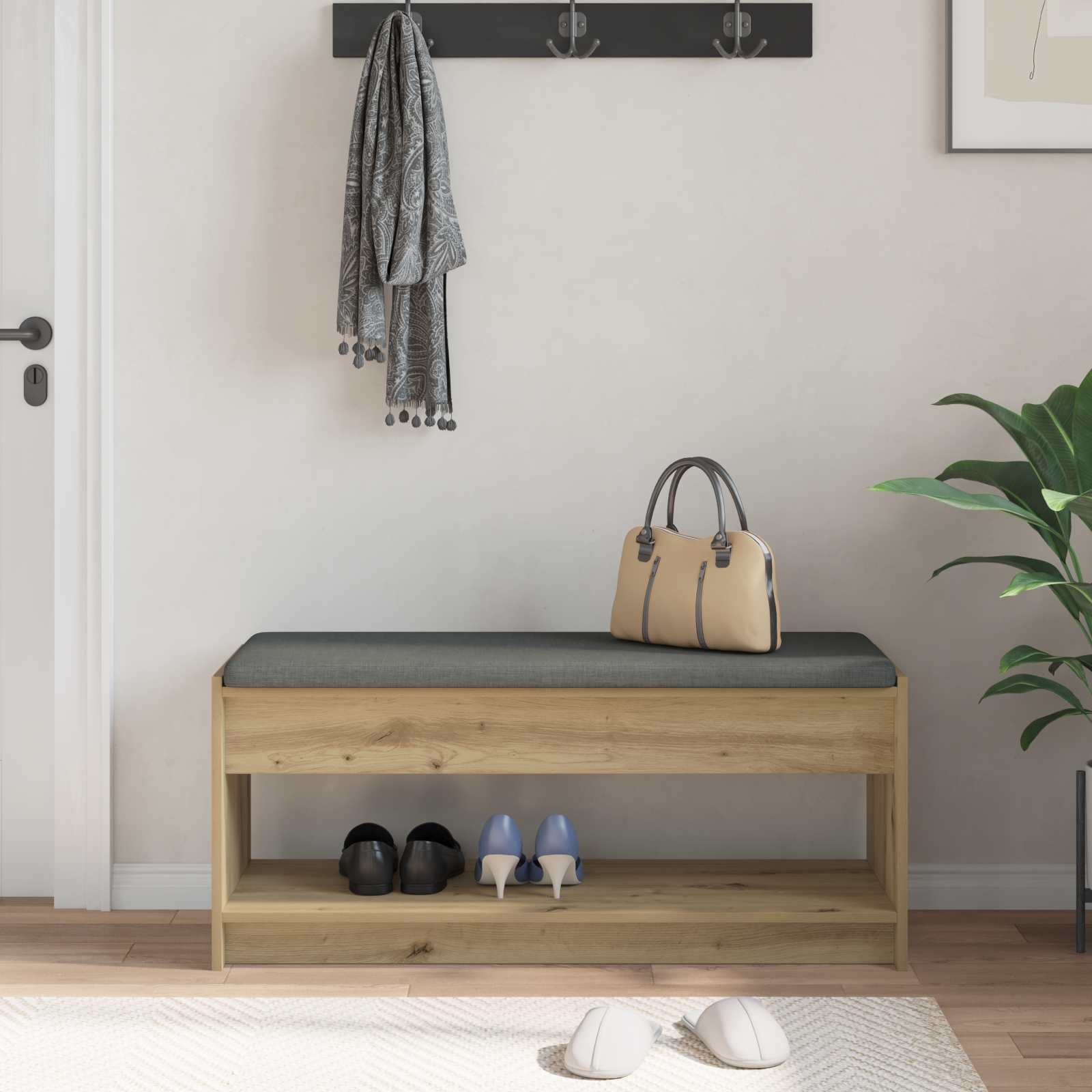 Flurbank mit Kissen mit Regal Artisan-Eiche 103 x 38 x 45 cm
