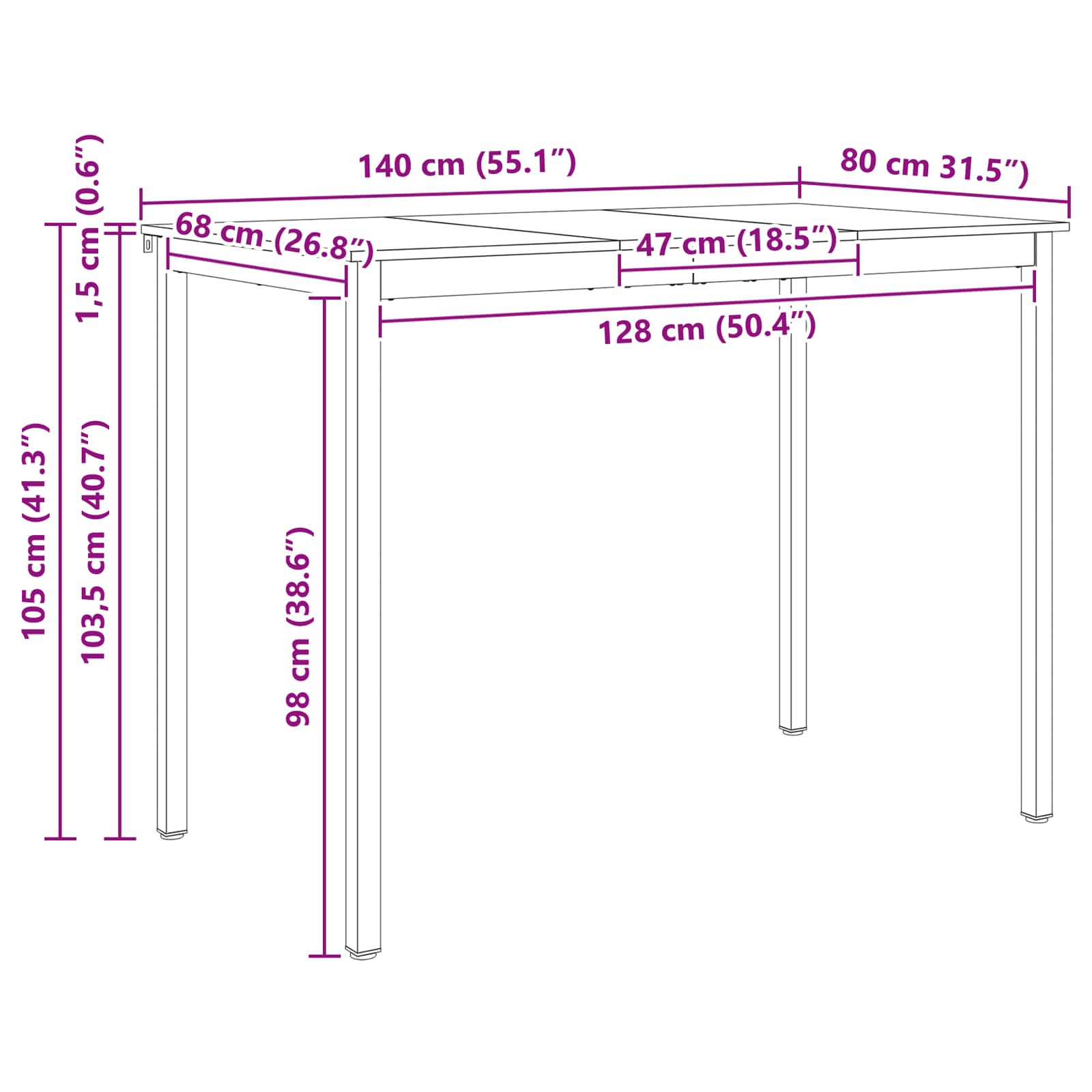 Bartisch Weiß 140 x 80 x 105 cm Massives Kiefernholz