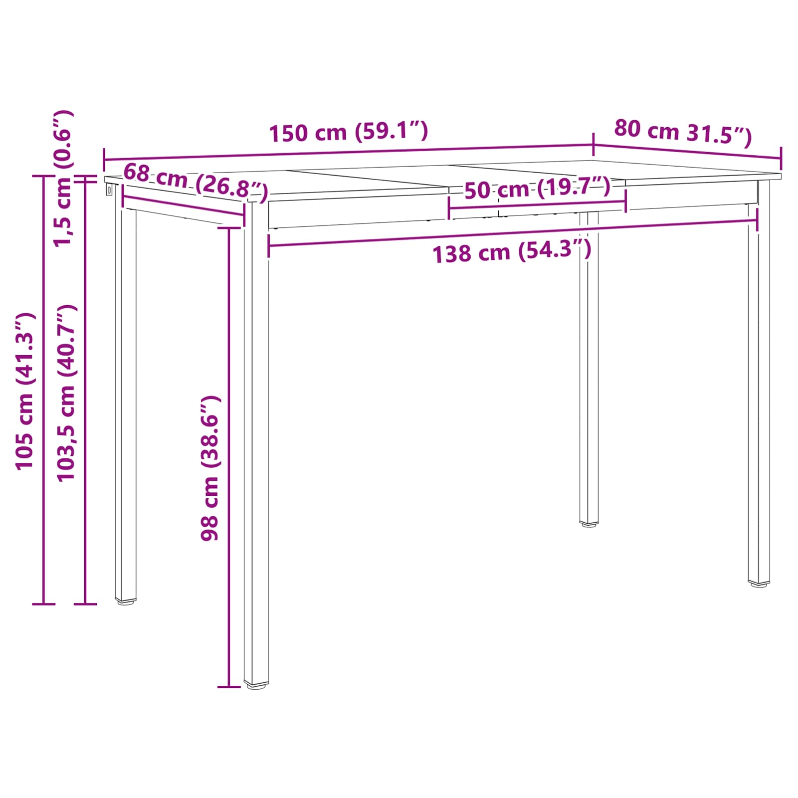Bartisch Weiß 150 x 80 x 105 cm Massives Kiefernholz