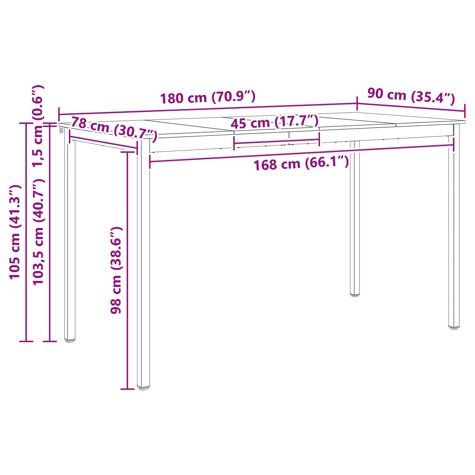 Bartisch Natur 180 x 90 x 105 cm Massives Kiefernholz