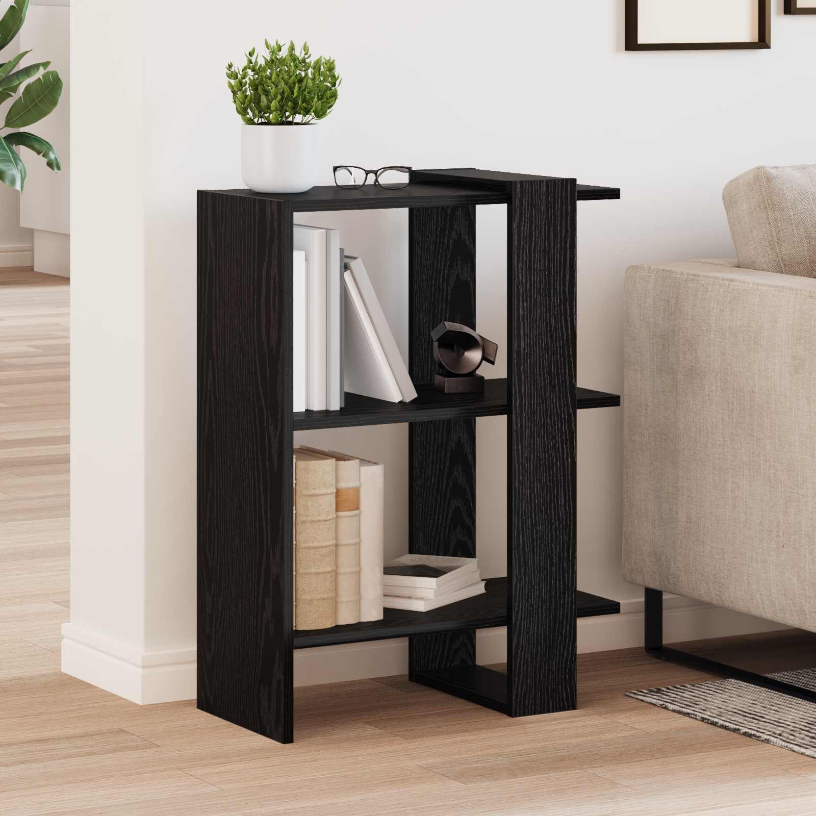 Bücherregal Schwarz Eichen-Optik 52 x 25 x 71,5 cm