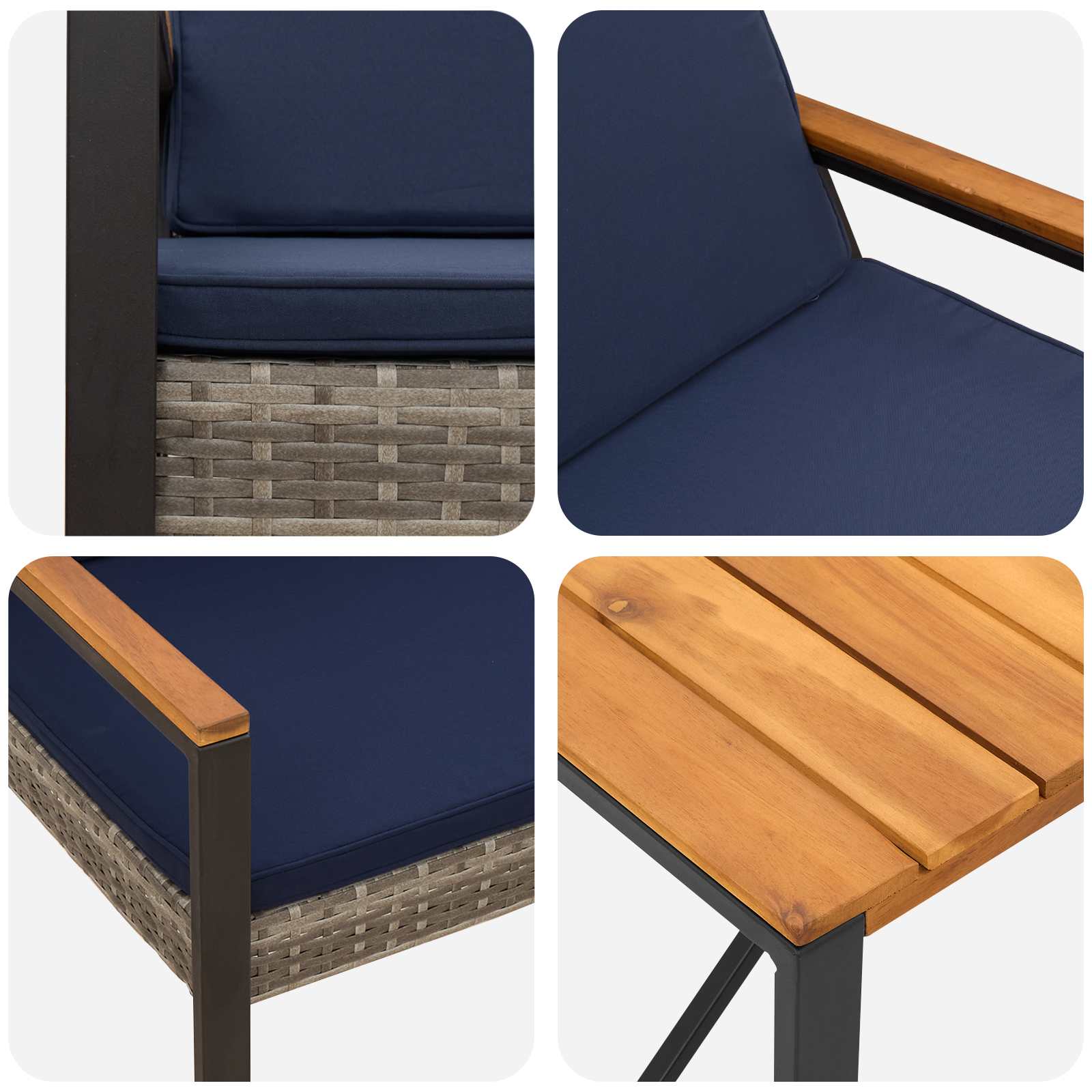Gartenmöbel Set 4 pcs Grau und Marineblau Poly-Rattan
