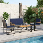 Gartenmöbel Set 4 pcs Grau und Marineblau Poly-Rattan