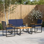 Gartenmöbel Set 4 pcs Grau und Marineblau Poly-Rattan