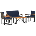 Gartenmöbel Set 4 pcs Grau und Marineblau Poly-Rattan