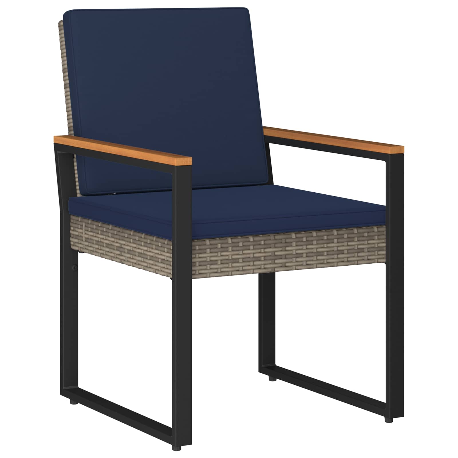 Gartenmöbel Set 4 pcs Grau und Marineblau Poly-Rattan