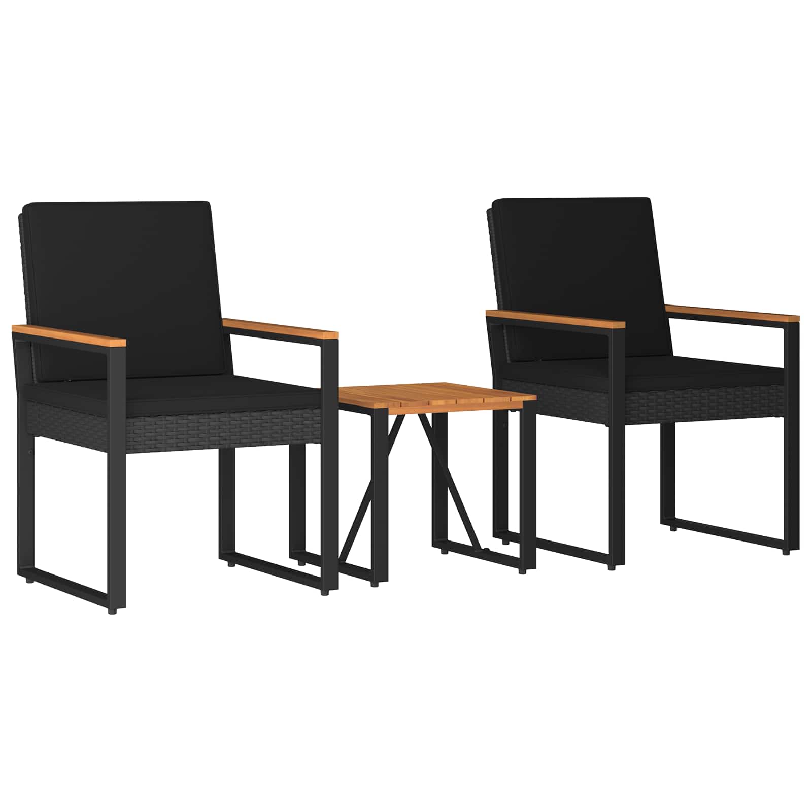 Gartenmöbel Set mit Kissen 3 pcs Schwarz Poly-Rattan