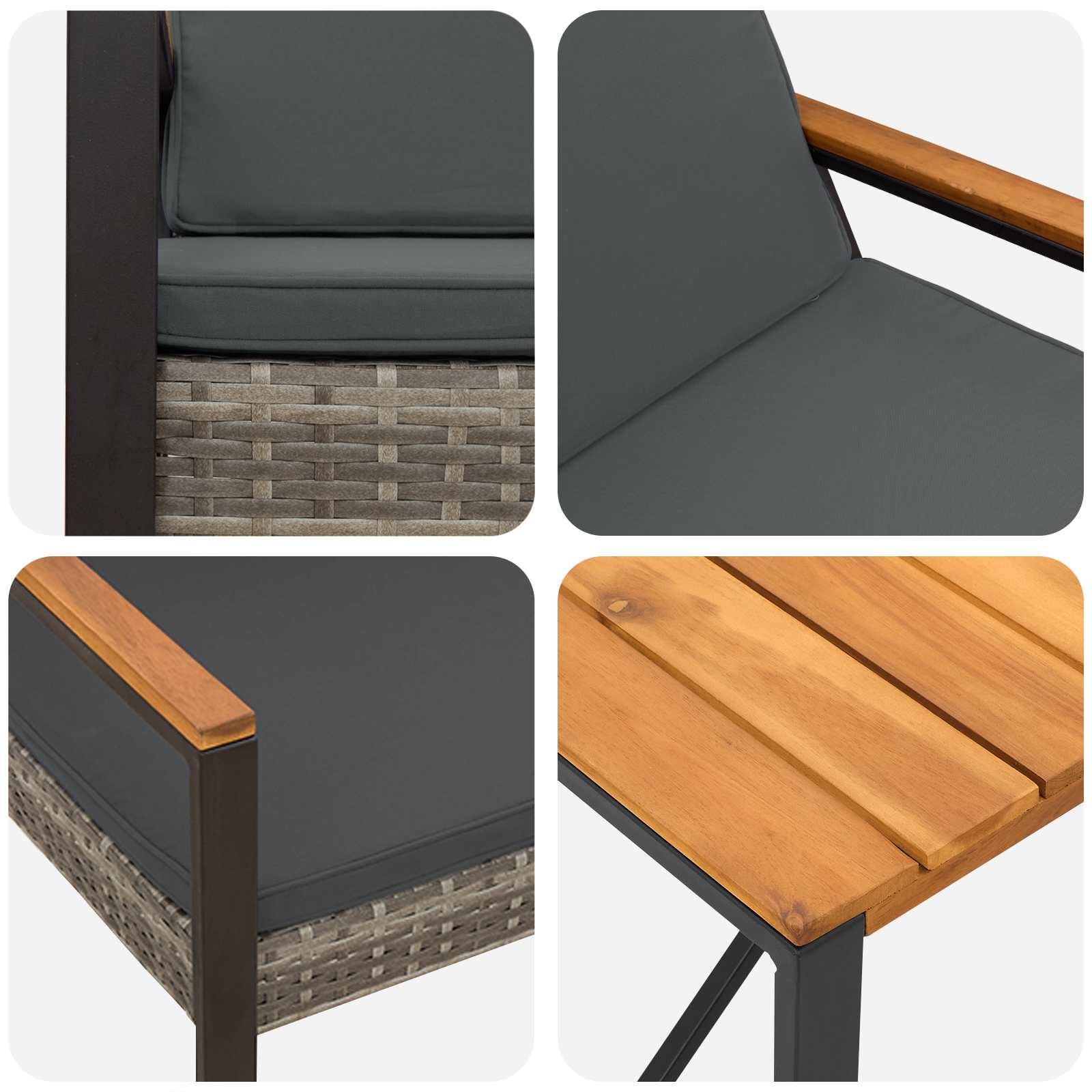 Gartenmöbel Set 3 pcs Grau und Dunkelgrau Poly-Rattan
