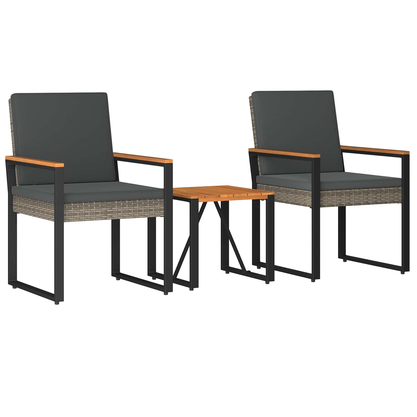 Gartenmöbel Set 3 pcs Grau und Dunkelgrau Poly-Rattan