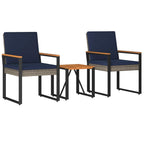 Gartenmöbel Set 3 pcs Grau und Marineblau Poly-Rattan