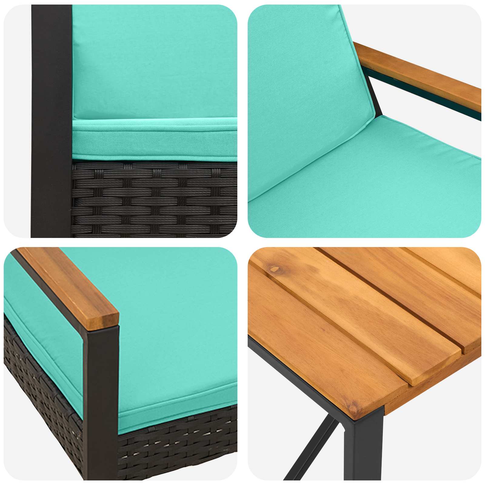 Gartenmöbel Set mit Kissen 3 pcs Schwarz und Türkis Poly-Rattan