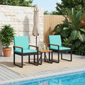 Gartenmöbel Set mit Kissen 3 pcs Schwarz und Türkis Poly-Rattan
