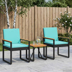 Gartenmöbel Set mit Kissen 3 pcs Schwarz und Türkis Poly-Rattan
