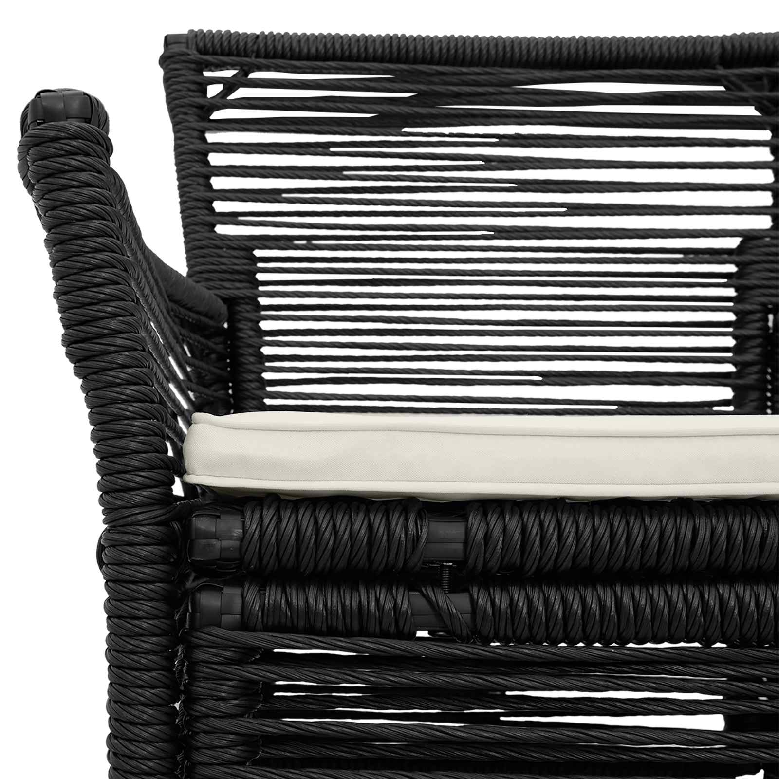 Gartenstuhl mit Kissen 2 pcs Schwarz und Creme Poly-Rattan