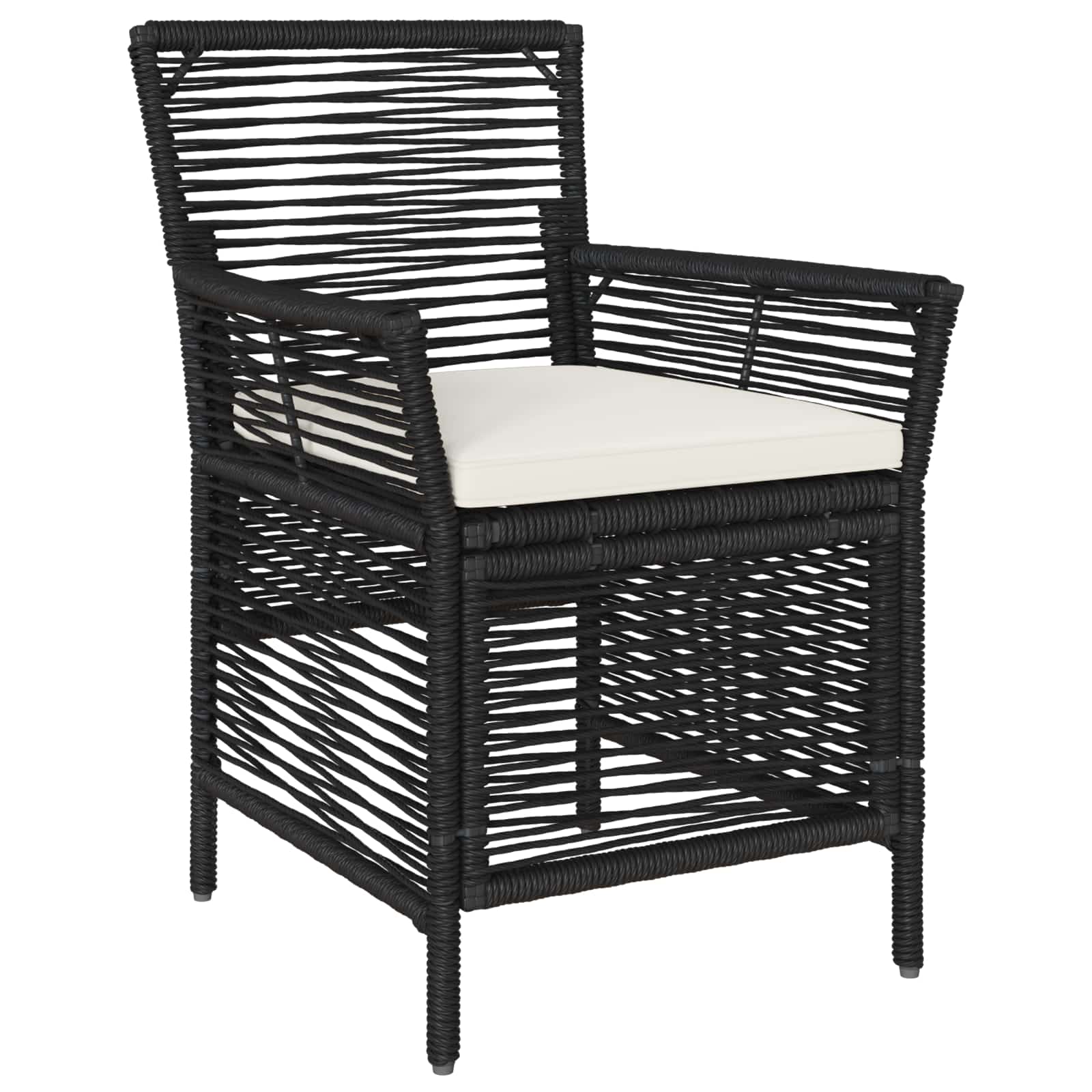 Gartenstuhl mit Kissen 4 pcs Schwarz und Creme Poly-Rattan