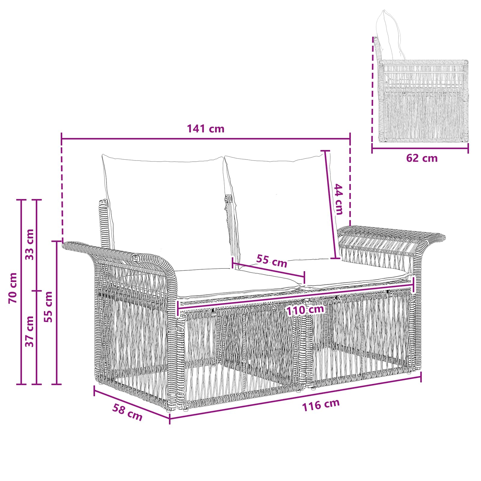 Garten-Sofa 2-Sitzanzahl Beige Poly-Rattan