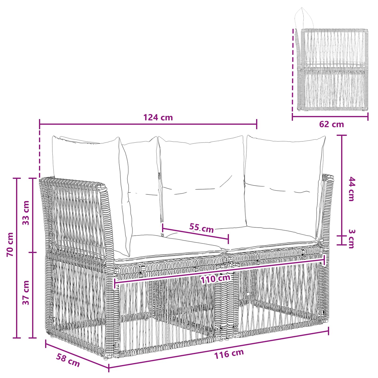 Garten-Sofa 2-Sitzanzahl Schwarz Poly-Rattan