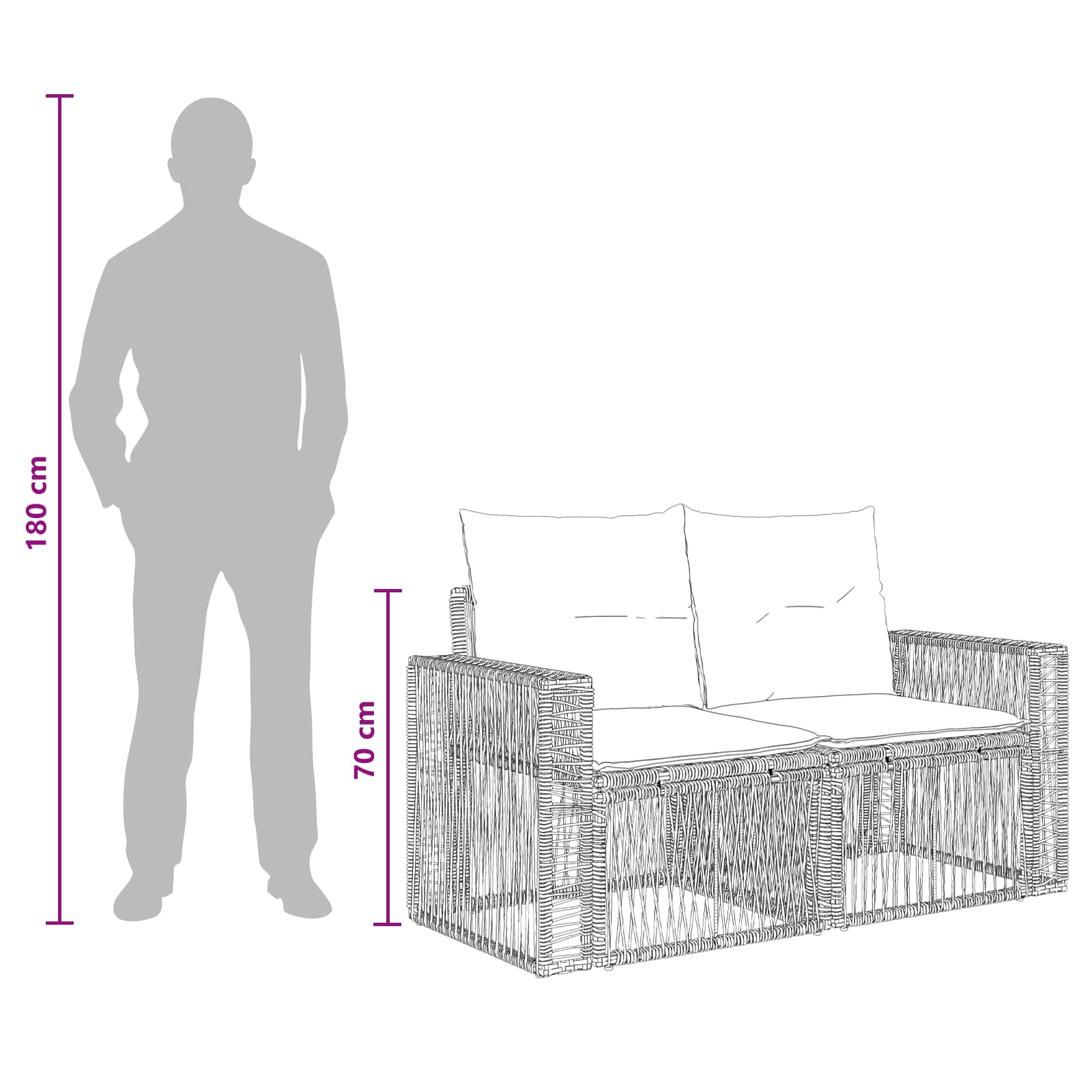 Garten-Sofa 2-Sitzanzahl Grau Poly-Rattan