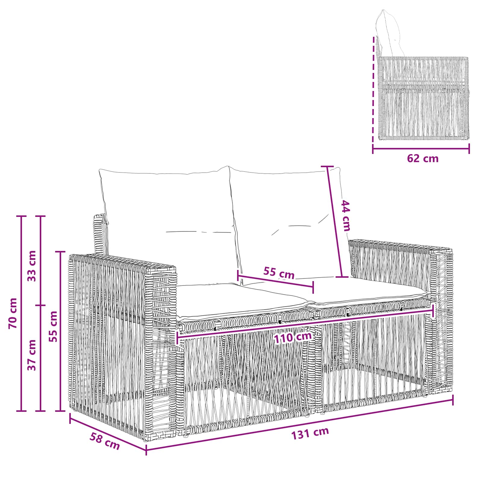 Garten-Sofa 2-Sitzanzahl Beige Poly-Rattan