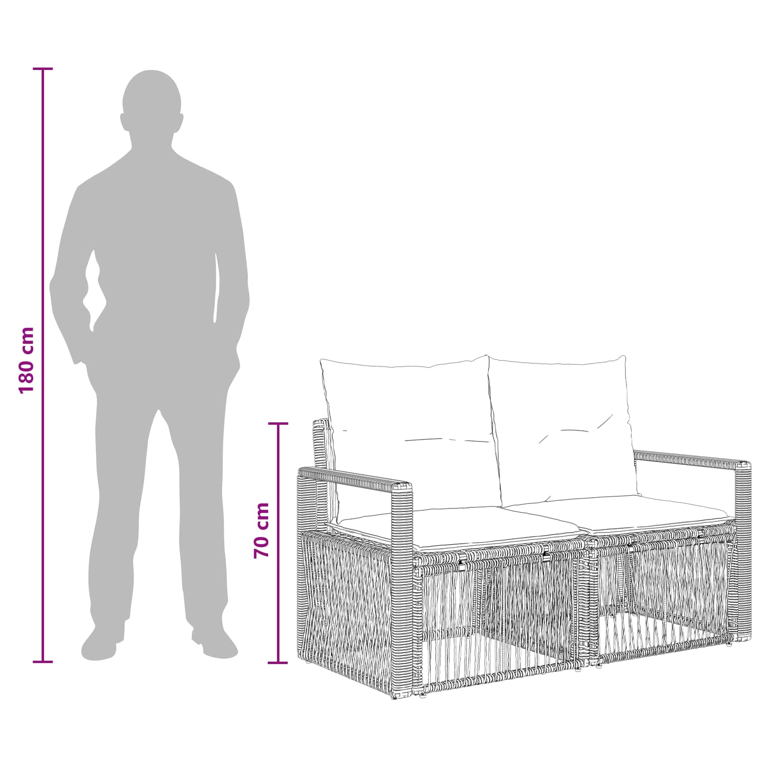 Garten-Sofa 2-Sitzanzahl Grau Poly-Rattan