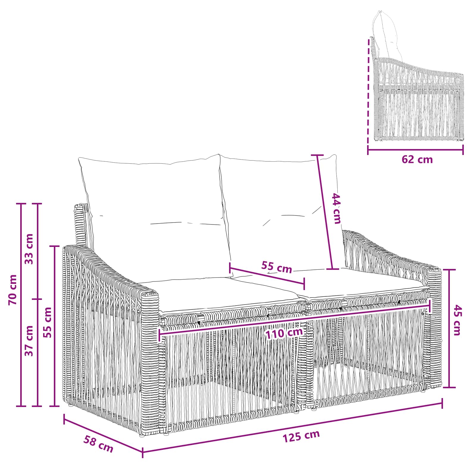 Garten-Sofa 2-Sitzanzahl Beige Poly-Rattan