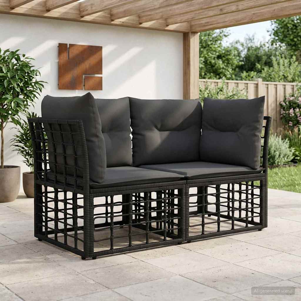 Outdoor-Lounge 2 pcs Schwarz und Dunkelgrau Poly-Rattan