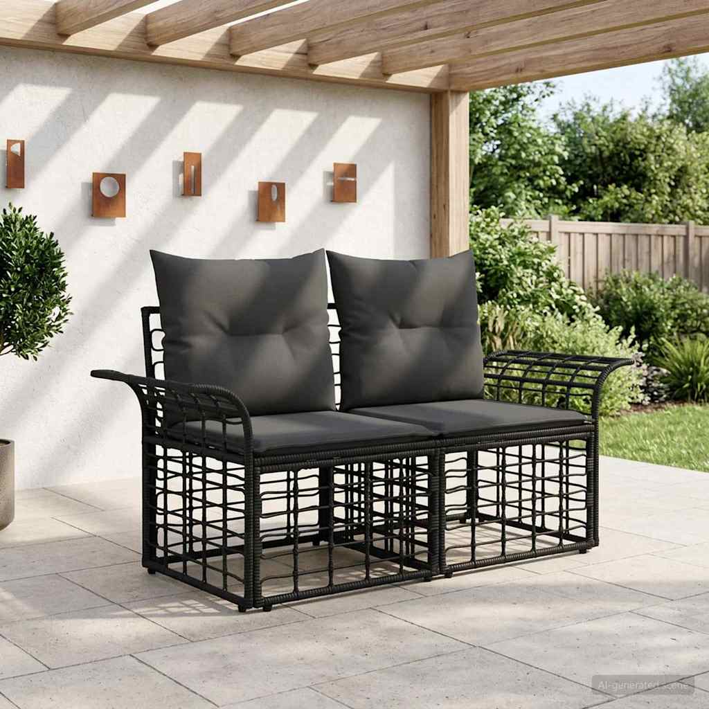 Outdoor-Lounge 2 pcs Schwarz und Dunkelgrau Poly-Rattan
