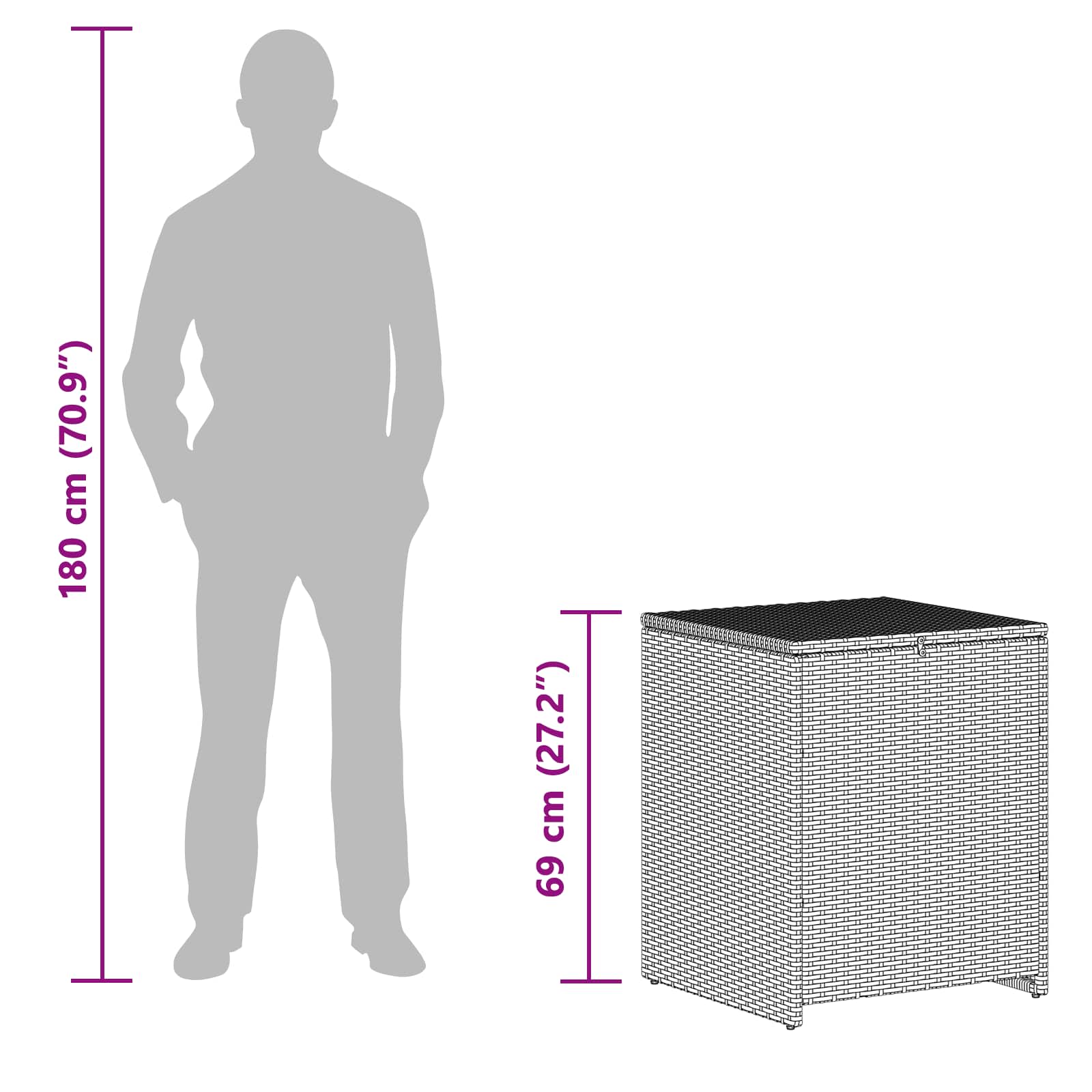 Kissenbox Hellgrau 55 x 55 x 69 cm Poly-Rattan