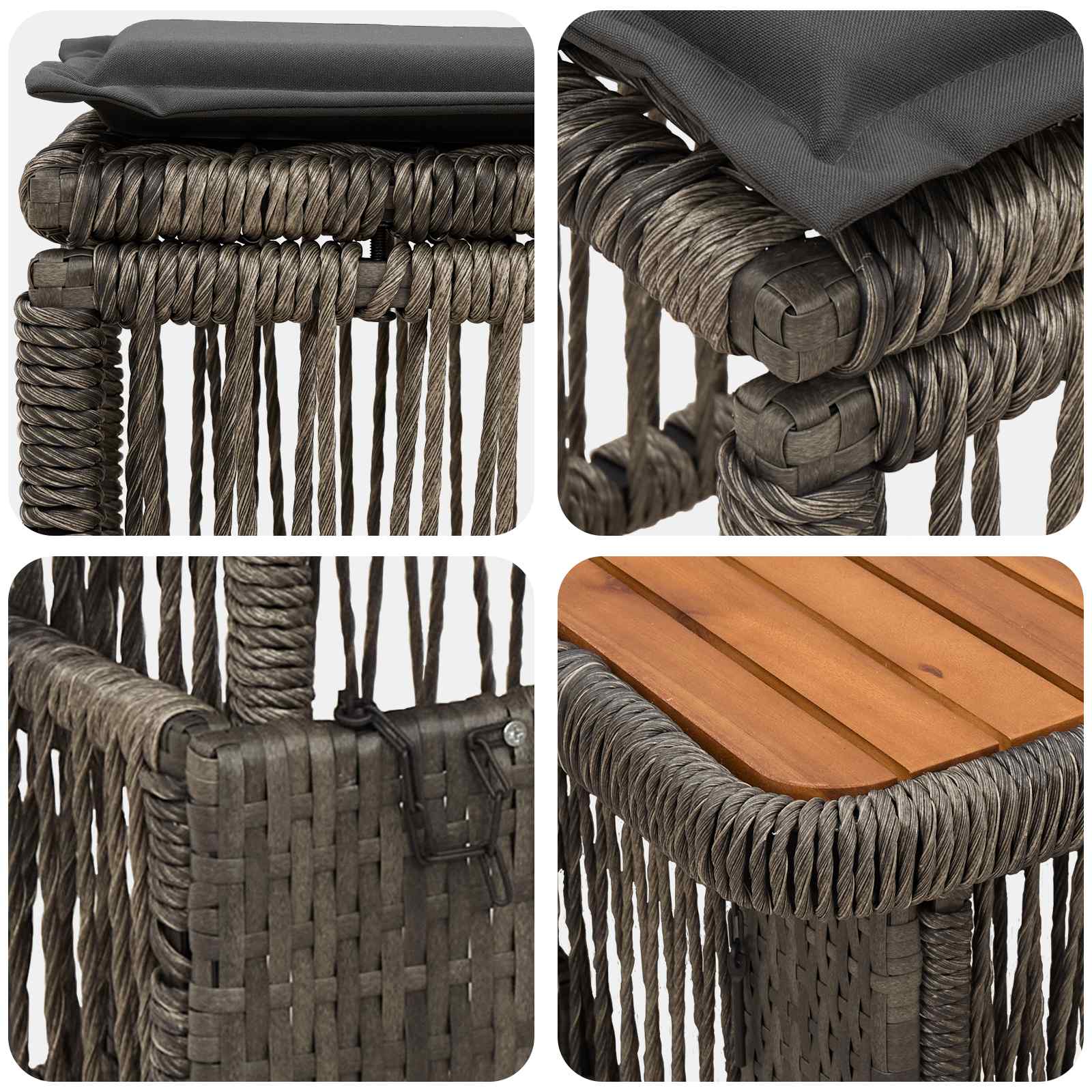 Garten Essgruppe 3 pcs Grau und Dunkelgrau Poly-Rattan