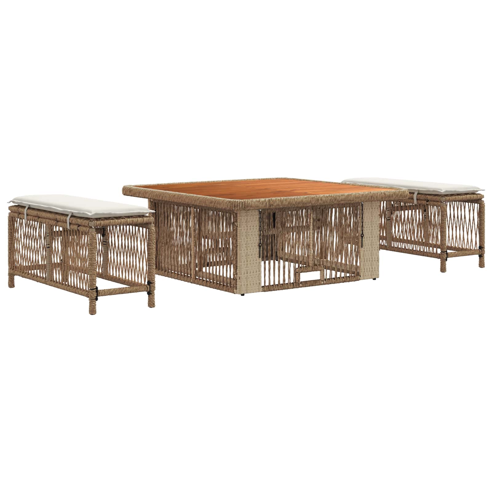 Garten Essgruppe mit Kissen 3 pcs Beige und Creme Poly-Rattan