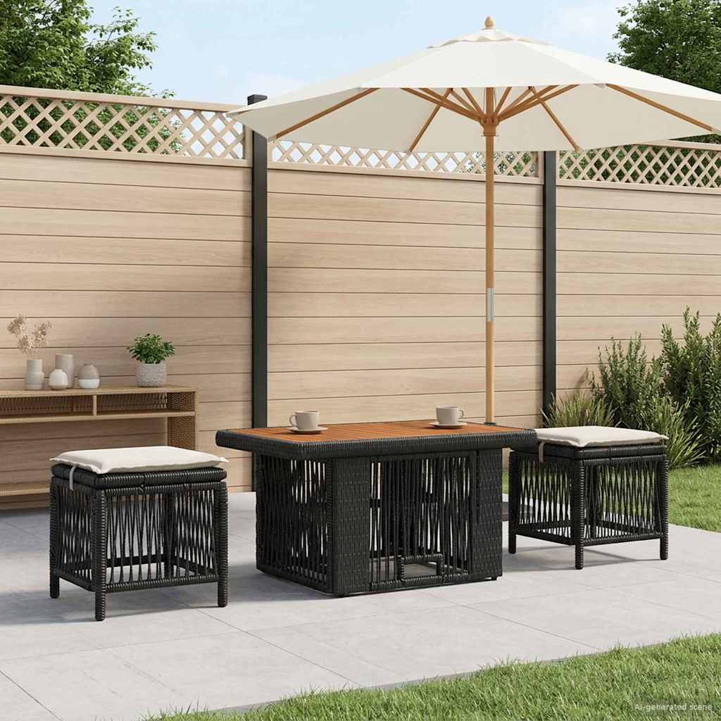 Garten Essgruppe mit Kissen 3 pcs Schwarz und Creme Poly-Rattan