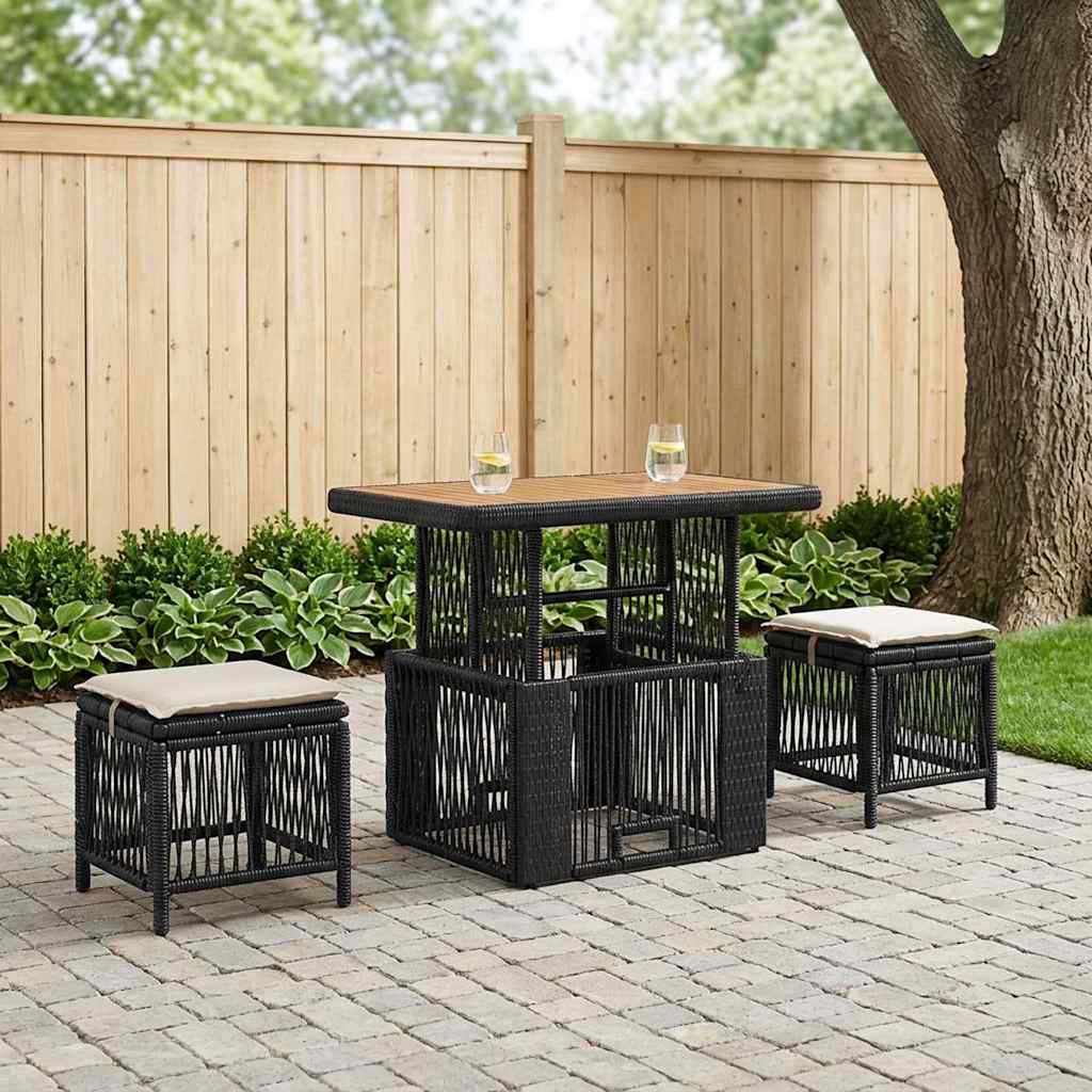 Garten Essgruppe mit Kissen 3 pcs Schwarz und Creme Poly-Rattan