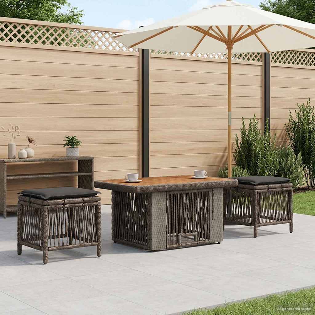 Garten Essgruppe 3 pcs Grau und Dunkelgrau Poly-Rattan