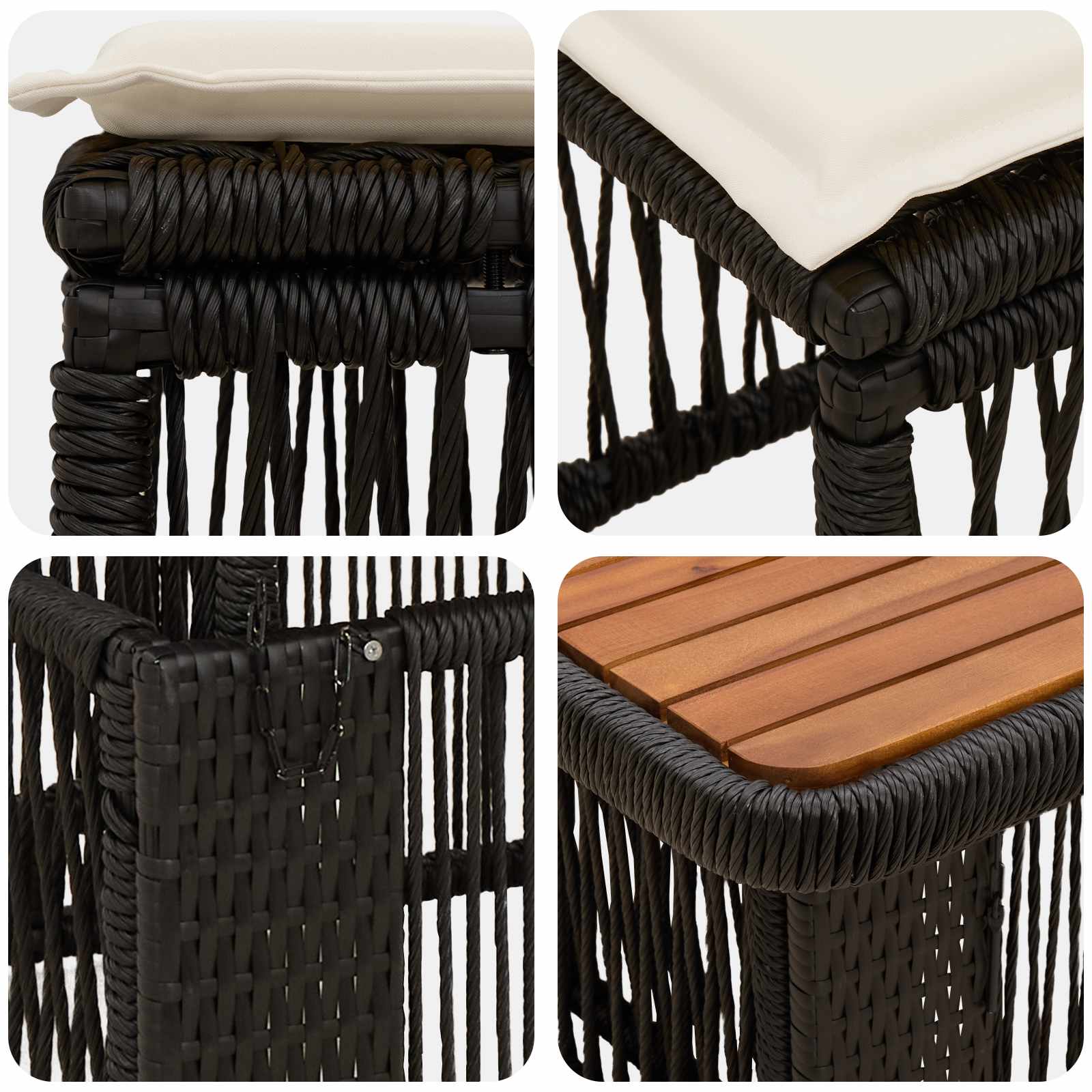 Garten Essgruppe mit Kissen 4 pcs Schwarz und Creme Poly-Rattan