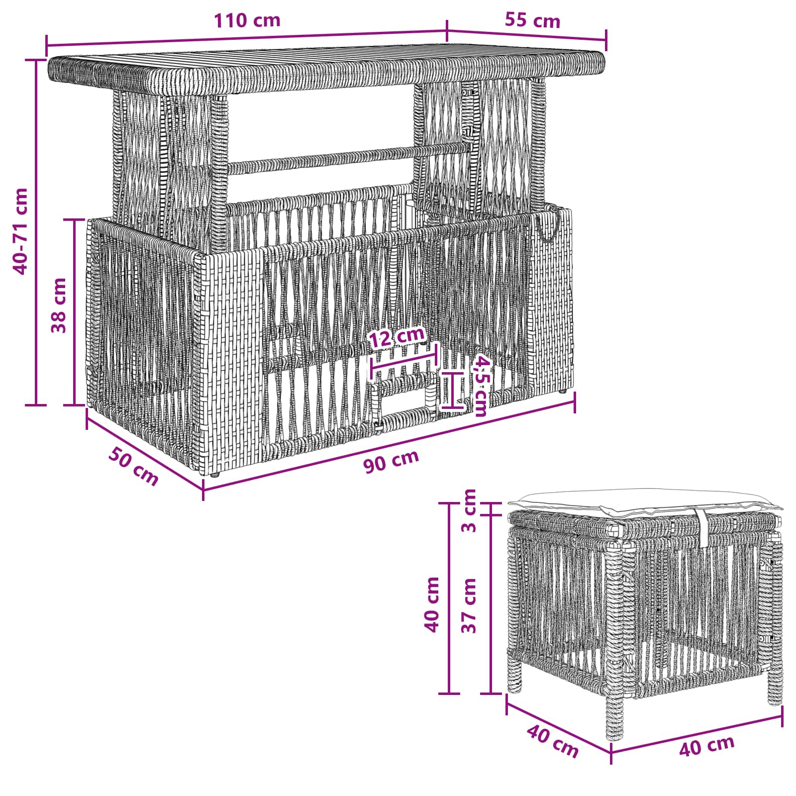 Garten Essgruppe 4 pcs Grau und Dunkelgrau Poly-Rattan