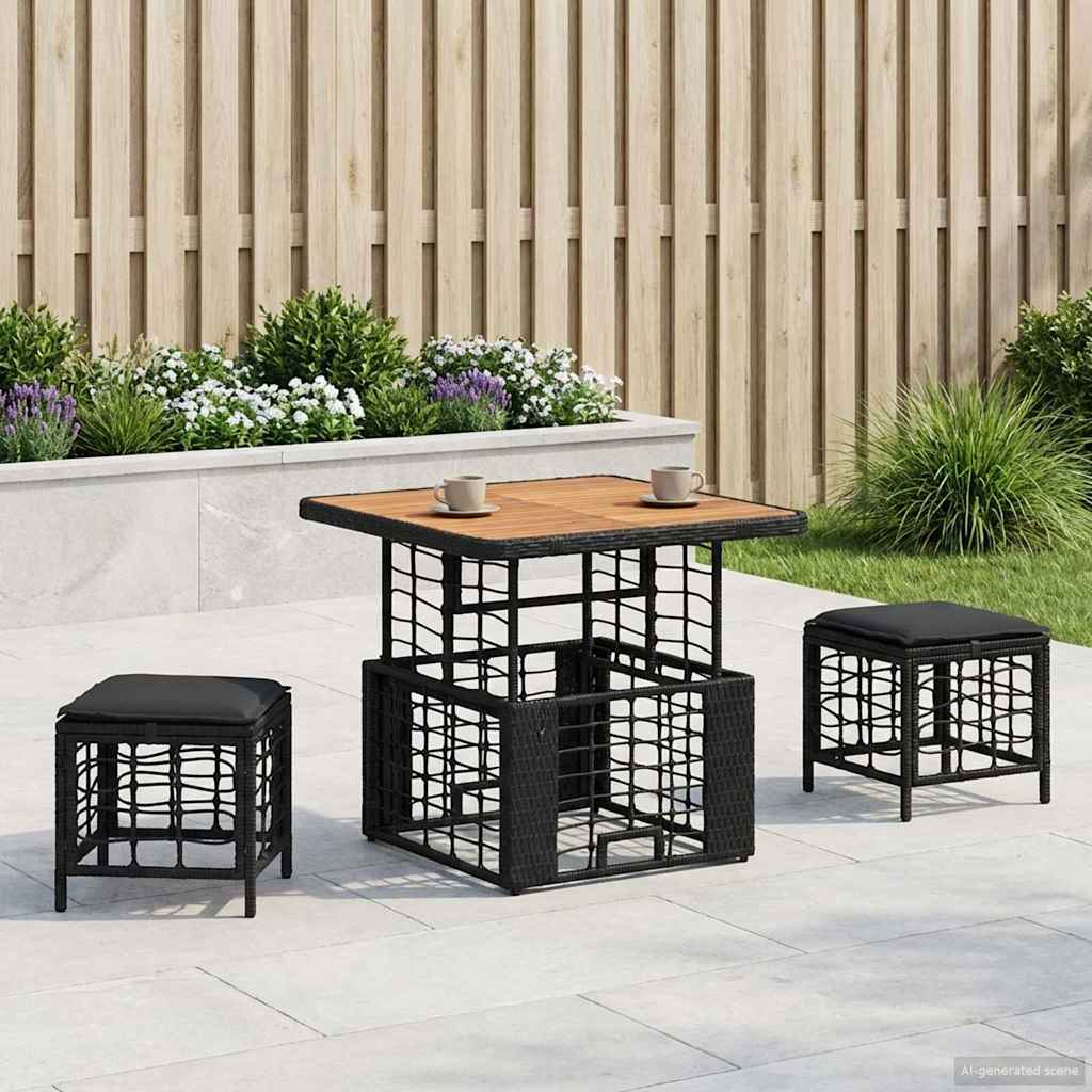 Garten Essgruppe mit Kissen 3 pcs Schwarz und Grau