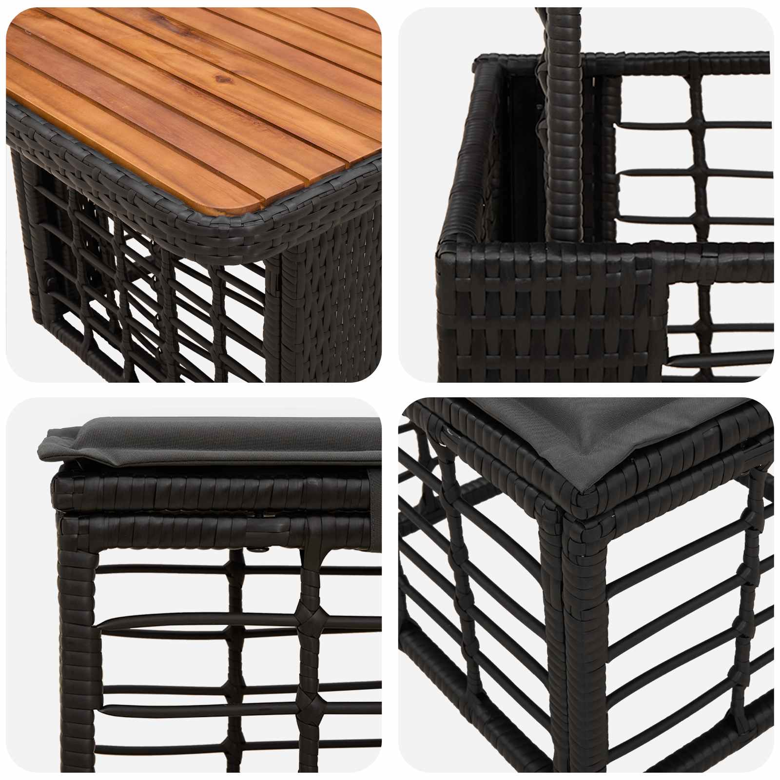 Garten Essgruppe mit Kissen 3 pcs Schwarz und Grau