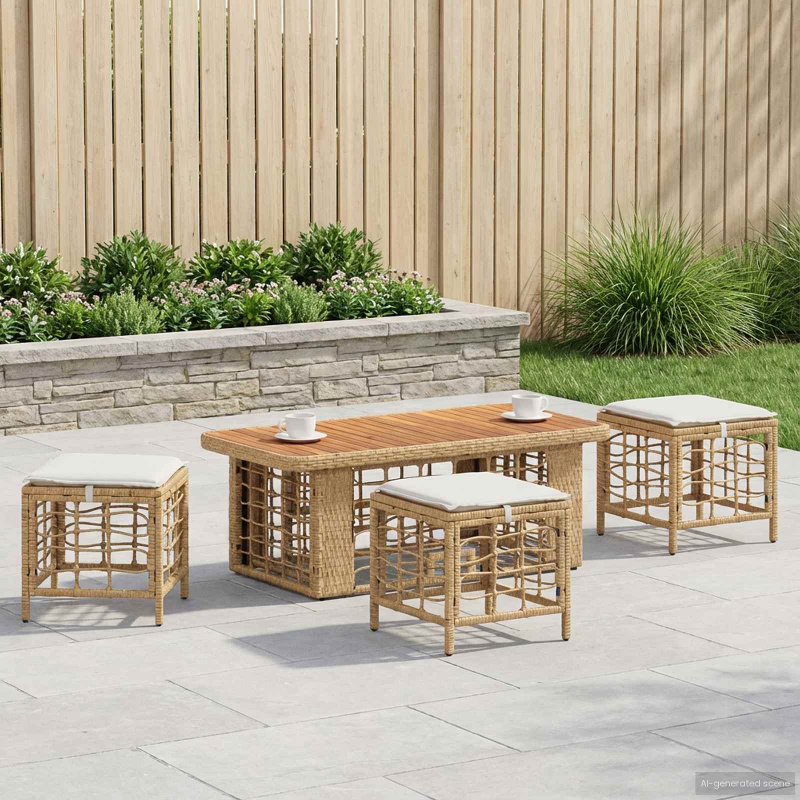 Garten Essgruppe mit Kissen 4 pcs Natur und Weiß