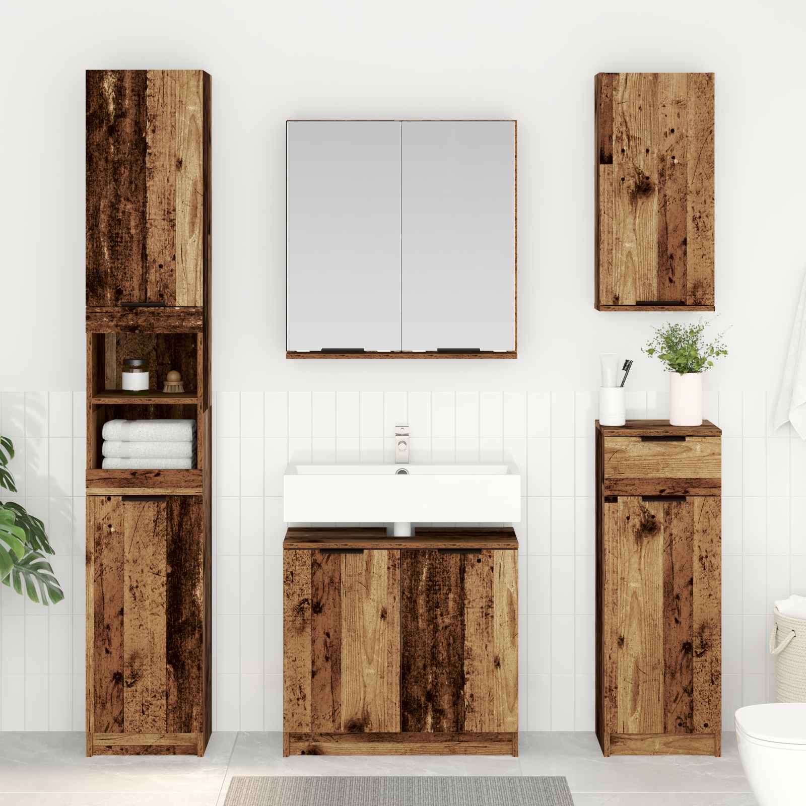 Badezimmermöbel-Set mit Schubladen 5 pcs Altholz Holzwerkstoff