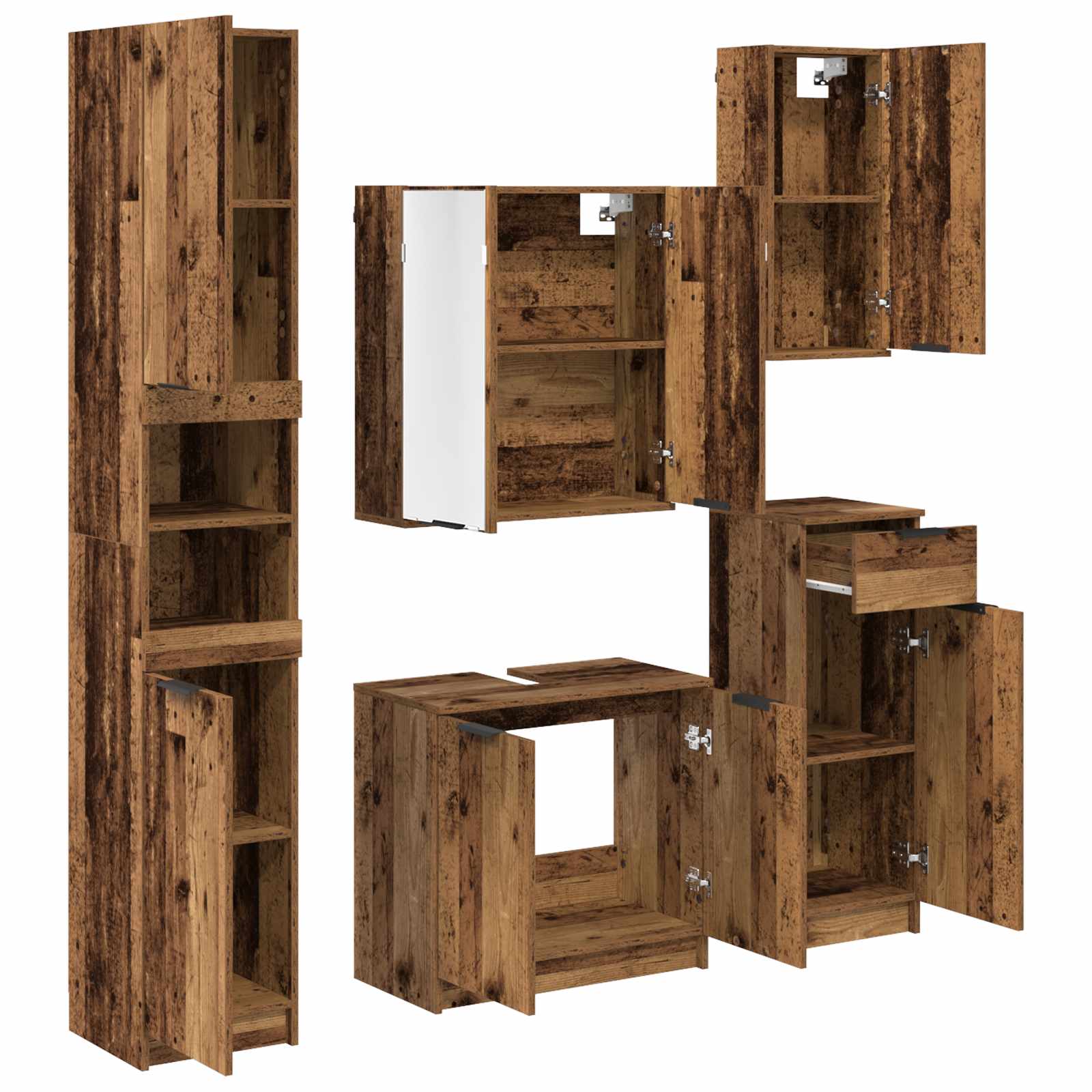 Badezimmermöbel-Set mit Schubladen 5 pcs Altholz Holzwerkstoff
