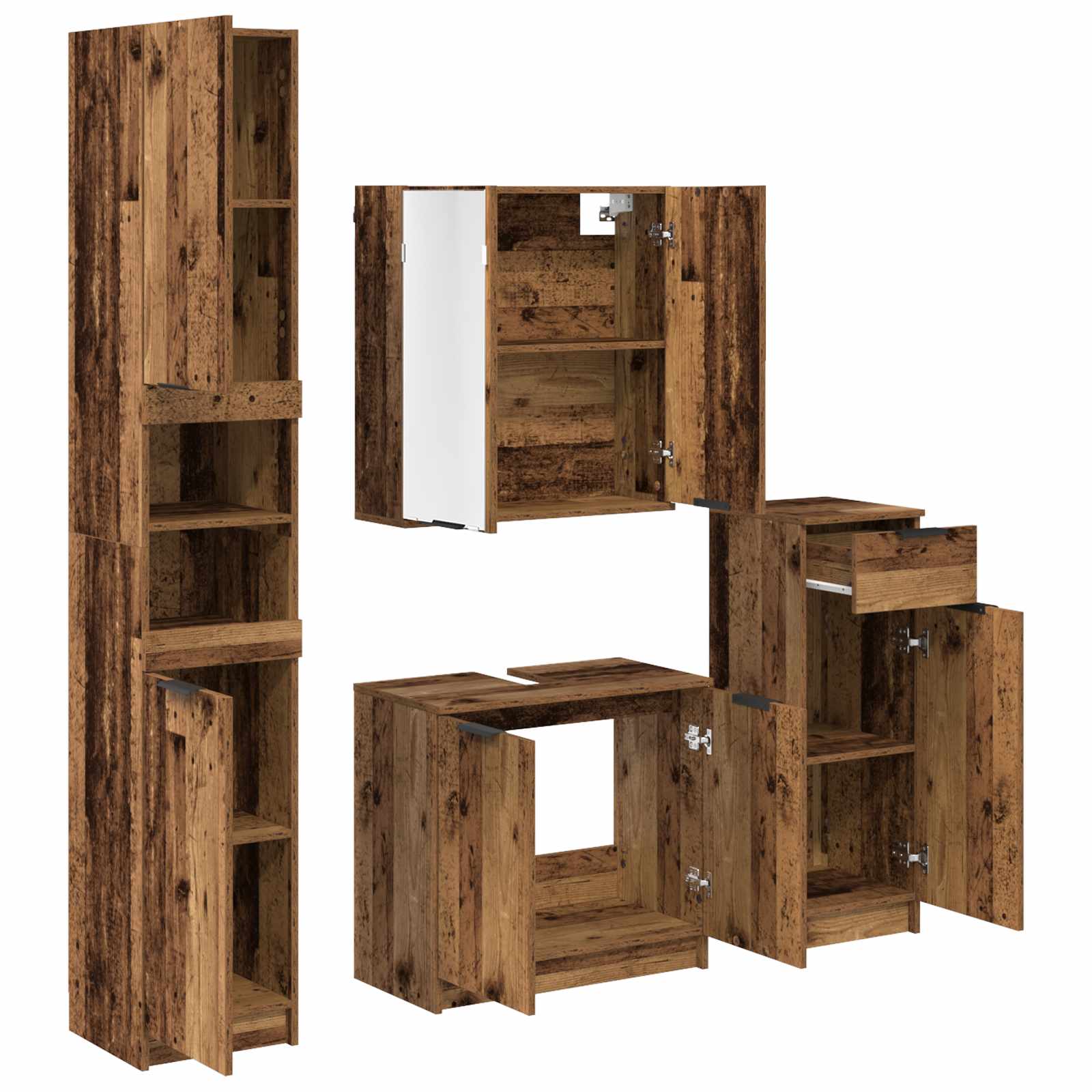 Badezimmermöbel-Set mit Schubladen 4 pcs Altholz Holzwerkstoff