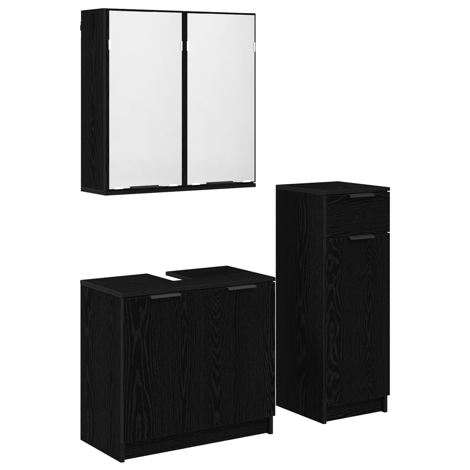 Badezimmermöbel-Set 3 pcs Schwarz Eichen-Optik Holzwerkstoff