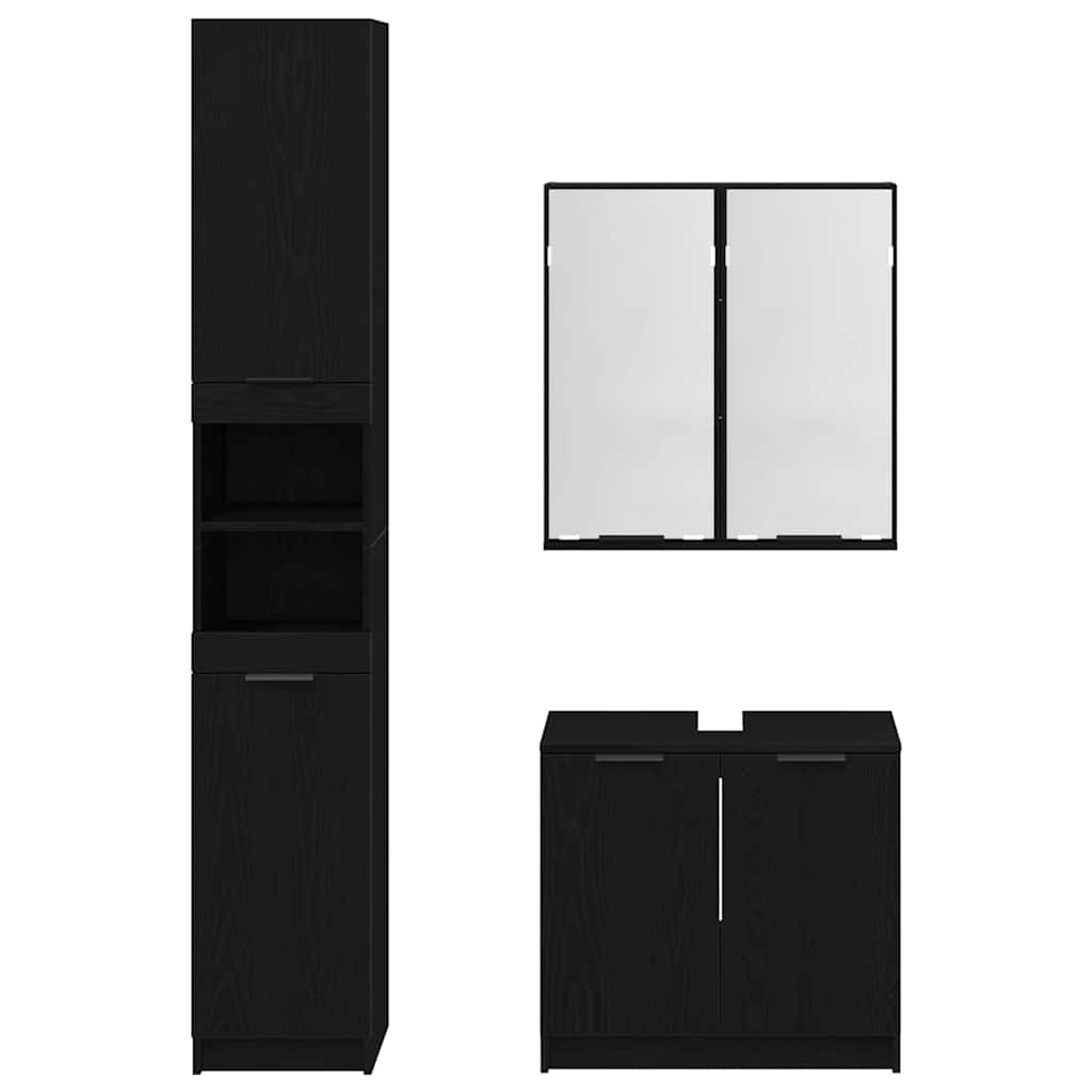 Badezimmerschrank-Set 3 Stück Schwarz Eichen-Optik Holzwerkstoff