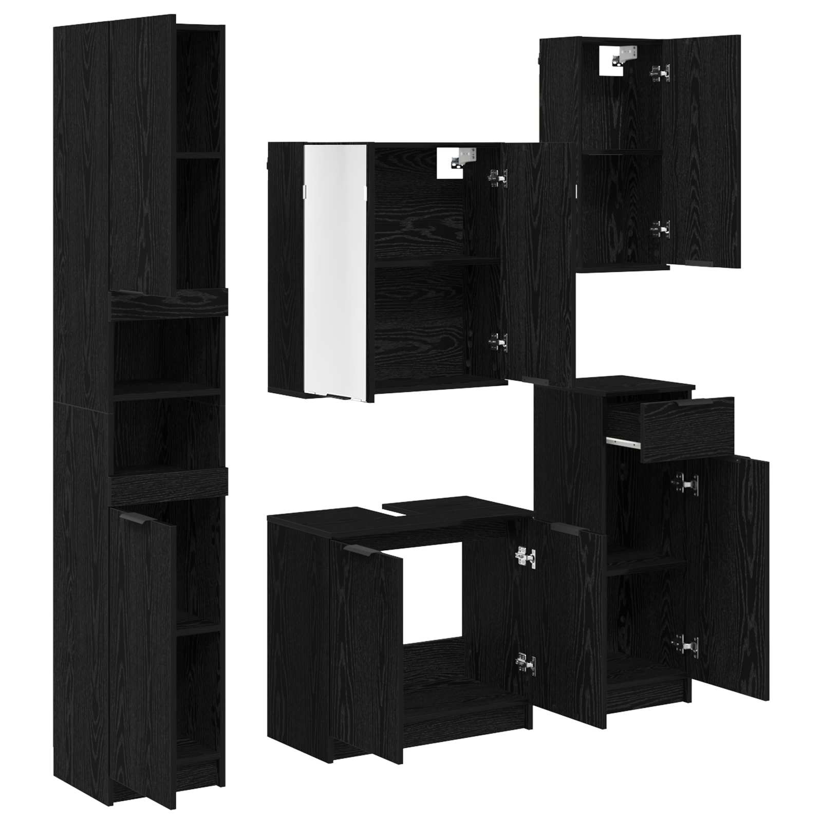 Badezimmermöbel-Set 5 pcs Schwarz Eichen-Optik Holzwerkstoff