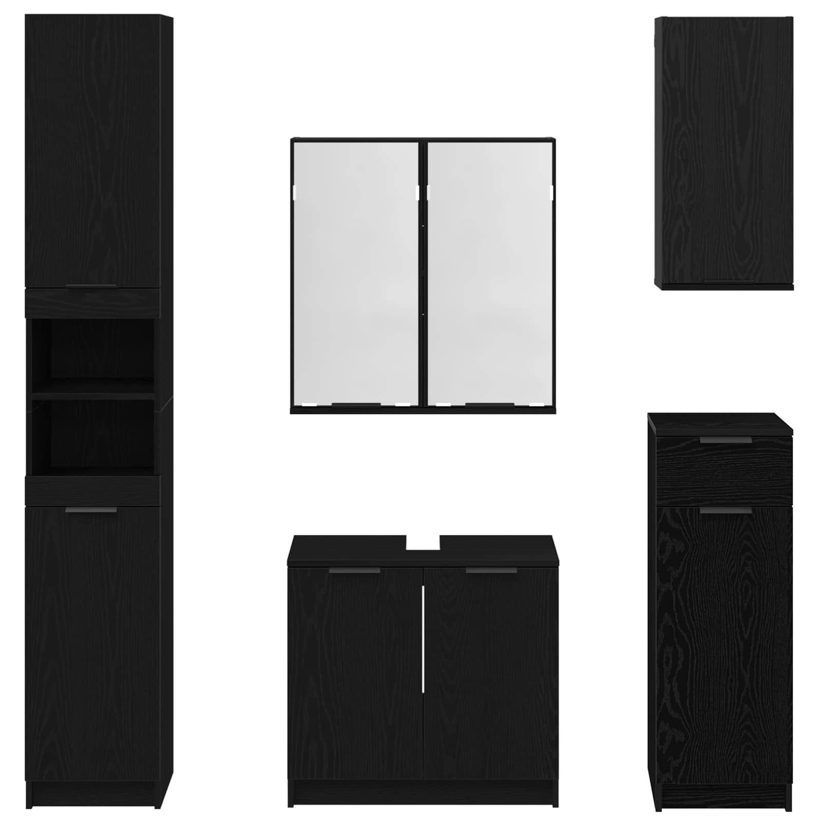 Badezimmermöbel-Set 5 pcs Schwarz Eichen-Optik Holzwerkstoff