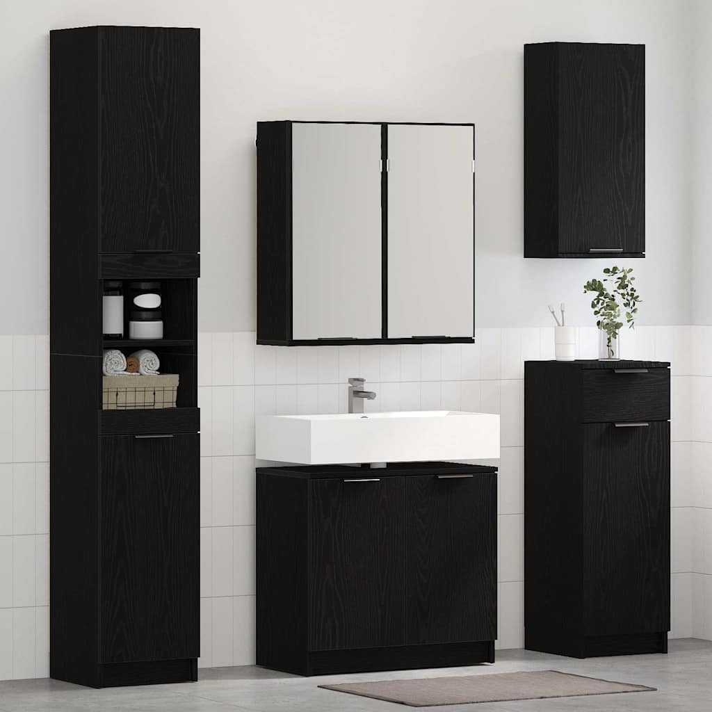Badezimmerschrank-Set 2 Stück Schwarz Eichen-Optik Holzwerkstoff
