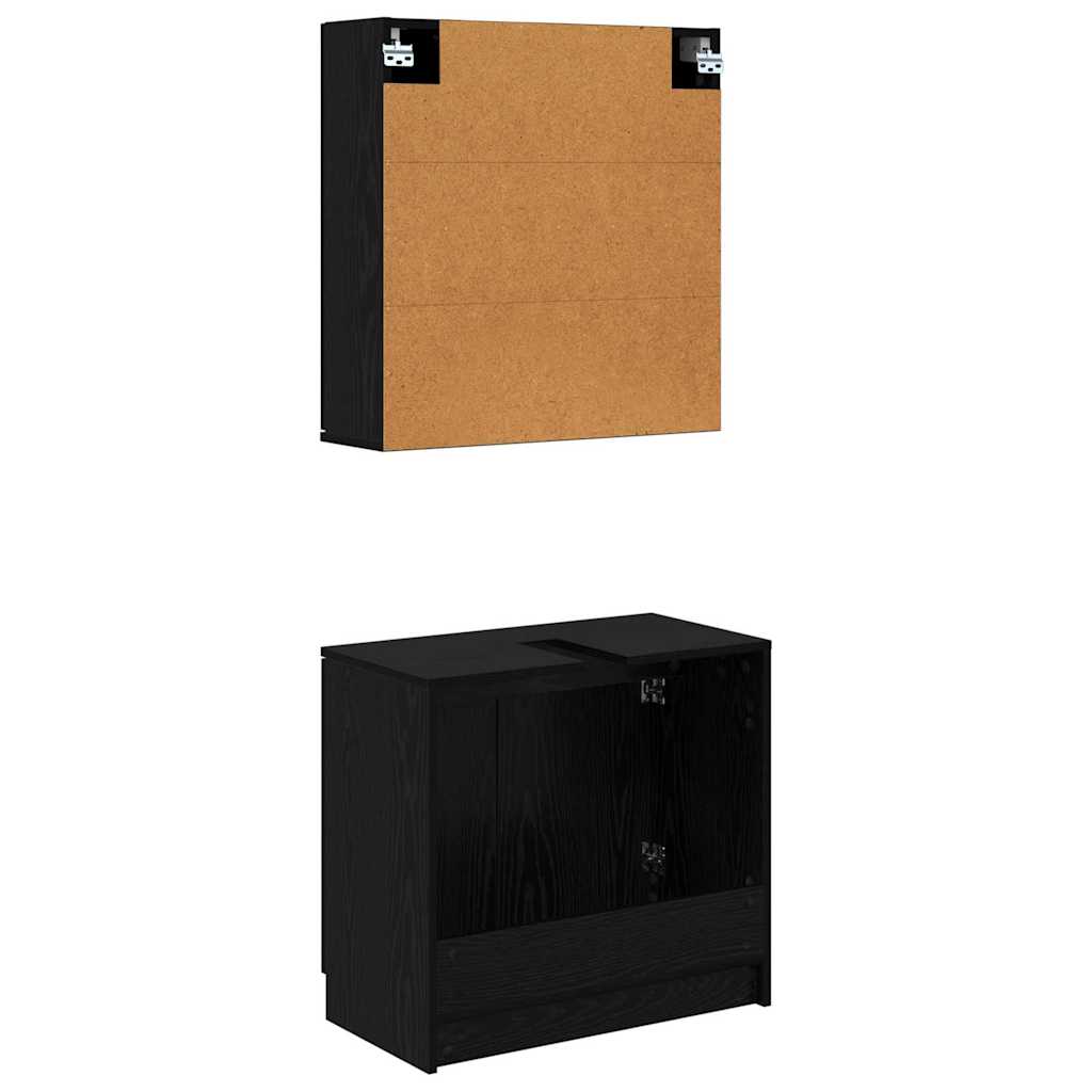 Badezimmerschrank-Set 2 Stück Schwarz Eichen-Optik Holzwerkstoff