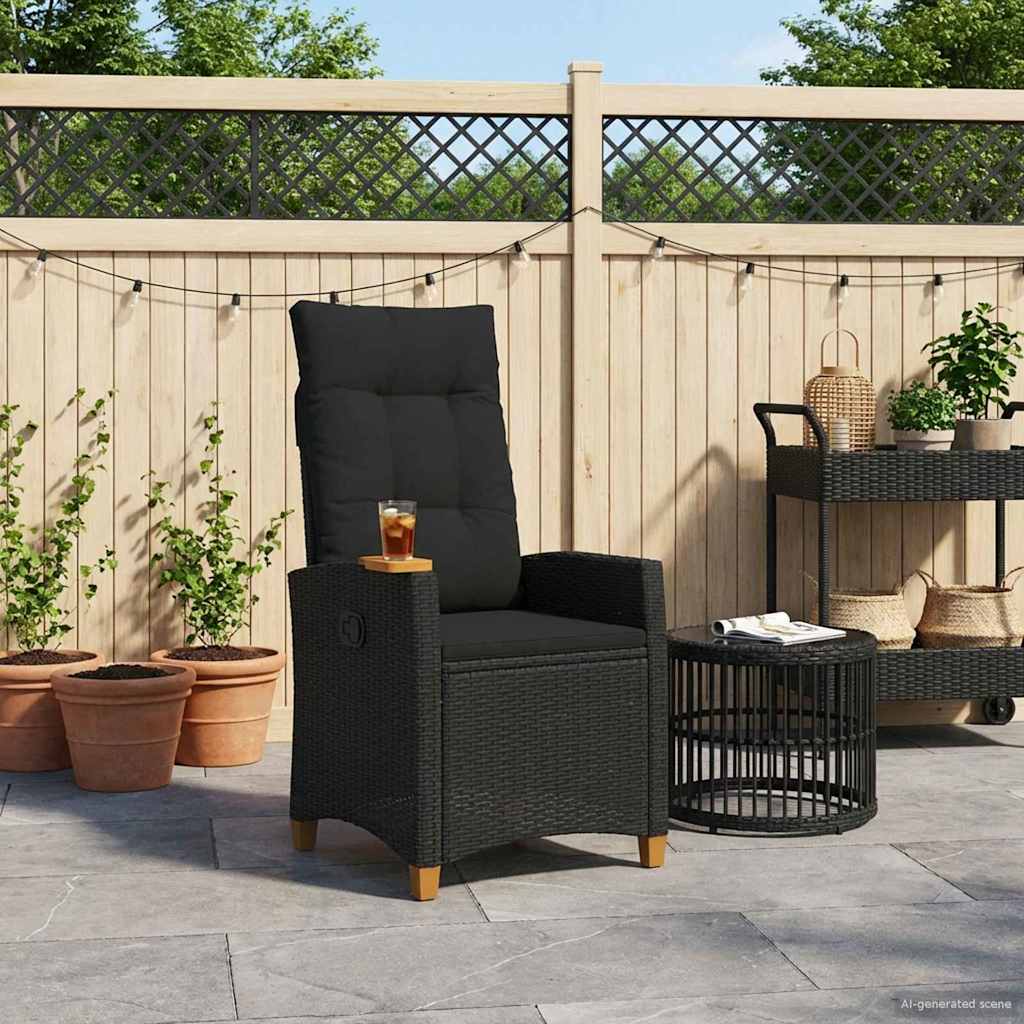Liegestuhl mit Teeteller Schwarz 62 x 64 x 112 cm Poly-Rattan