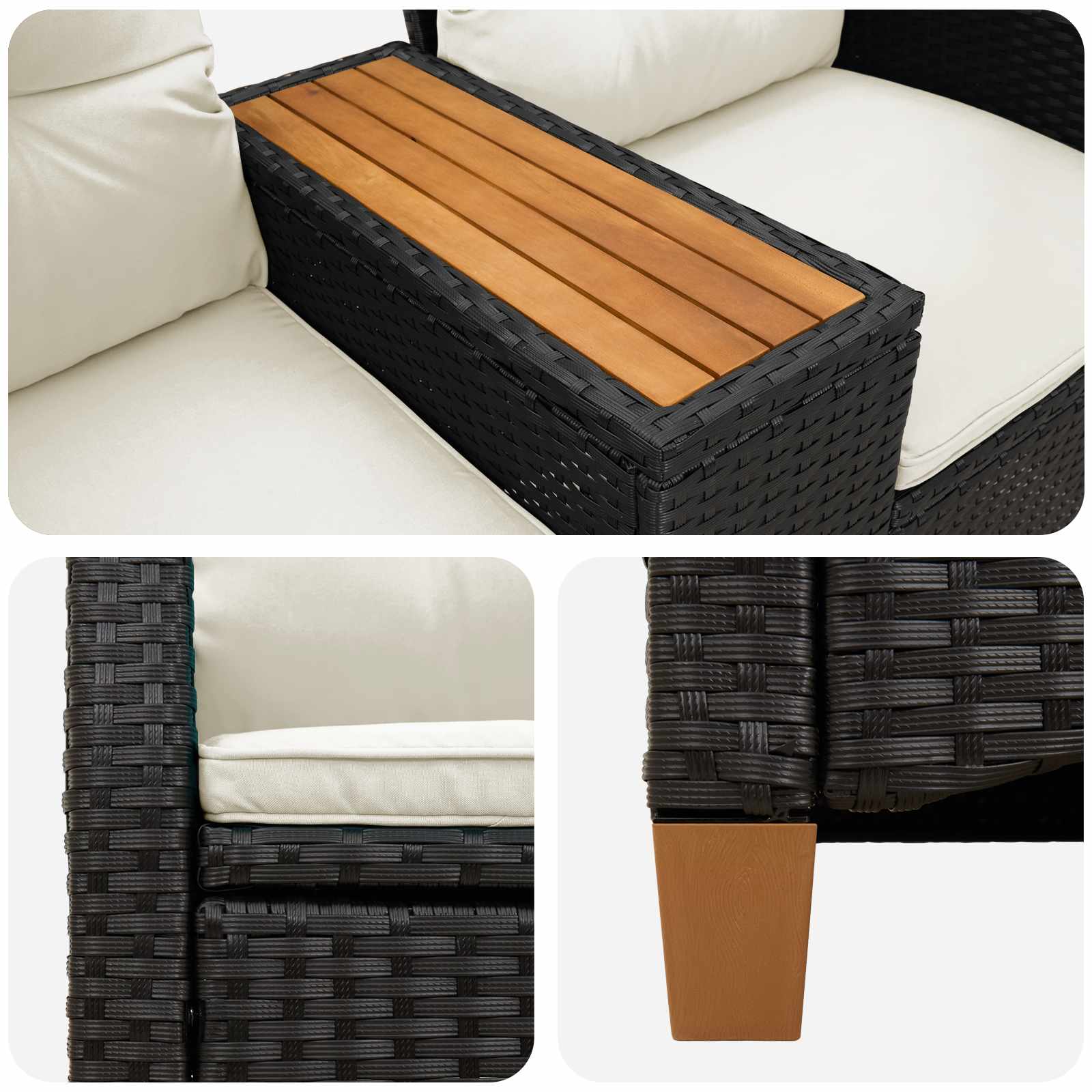 Liegebank mit Tisch Schwarz und Cremeweiß 126 x 65 x 112 cm