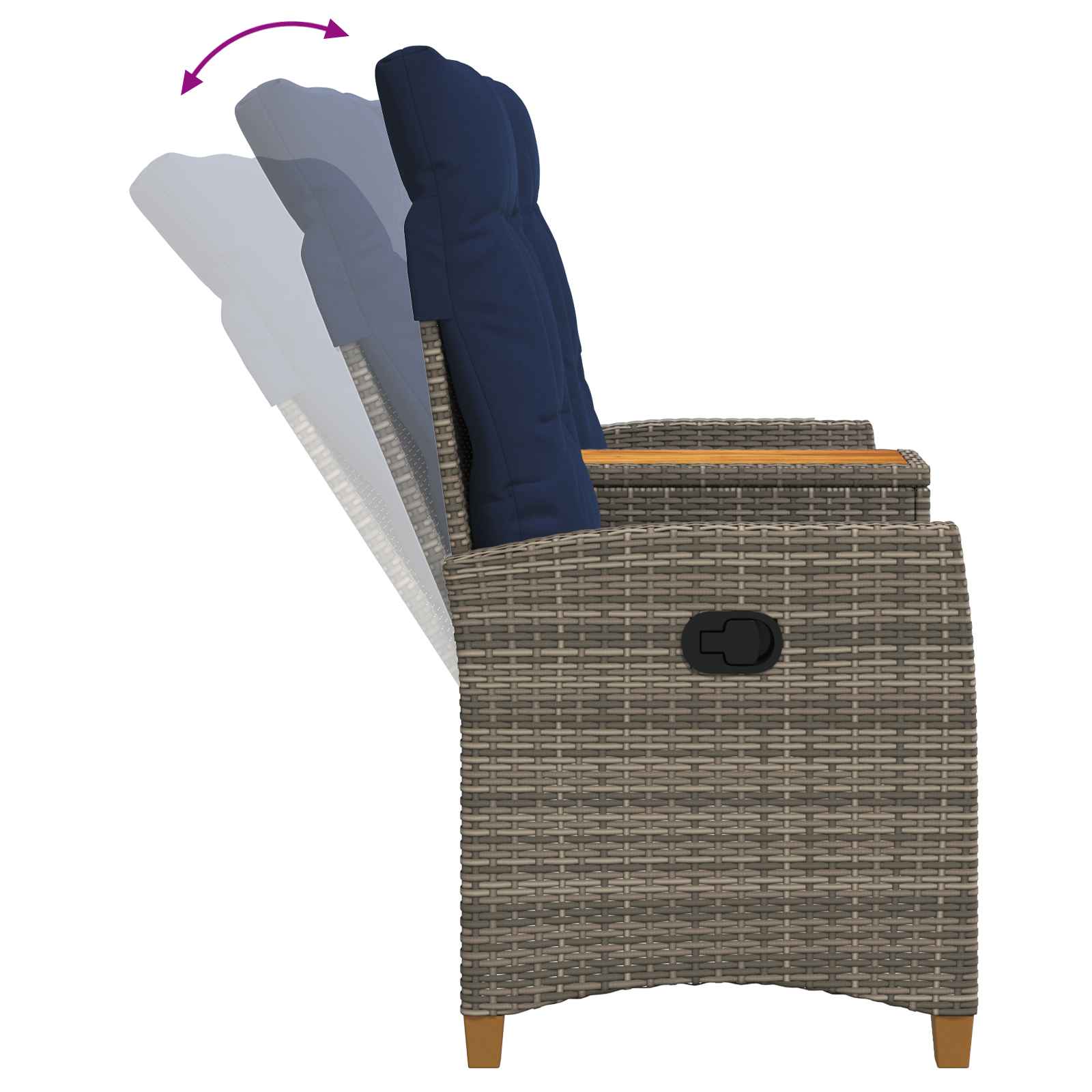 Liegebank mit Tisch Grau und Marineblau 126 x 65 x 112 cm